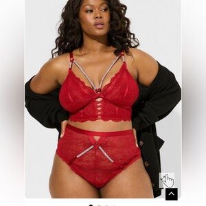 Diamante Lace Strappy Bralette and Mid Rise Thong